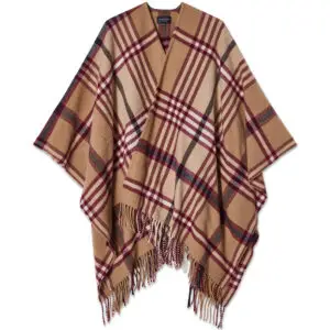 Lexington kierrätysvillasekoitteinen poncho, beige/tummanpunainen